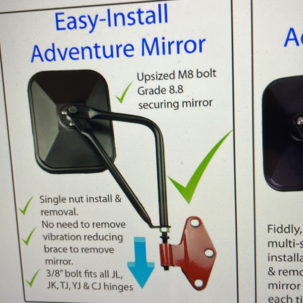 FreeForm NIB Easy Install Adventure Mirrors x 2 For Jeep Wrangler Models 87-20 - Picture 6 of 16